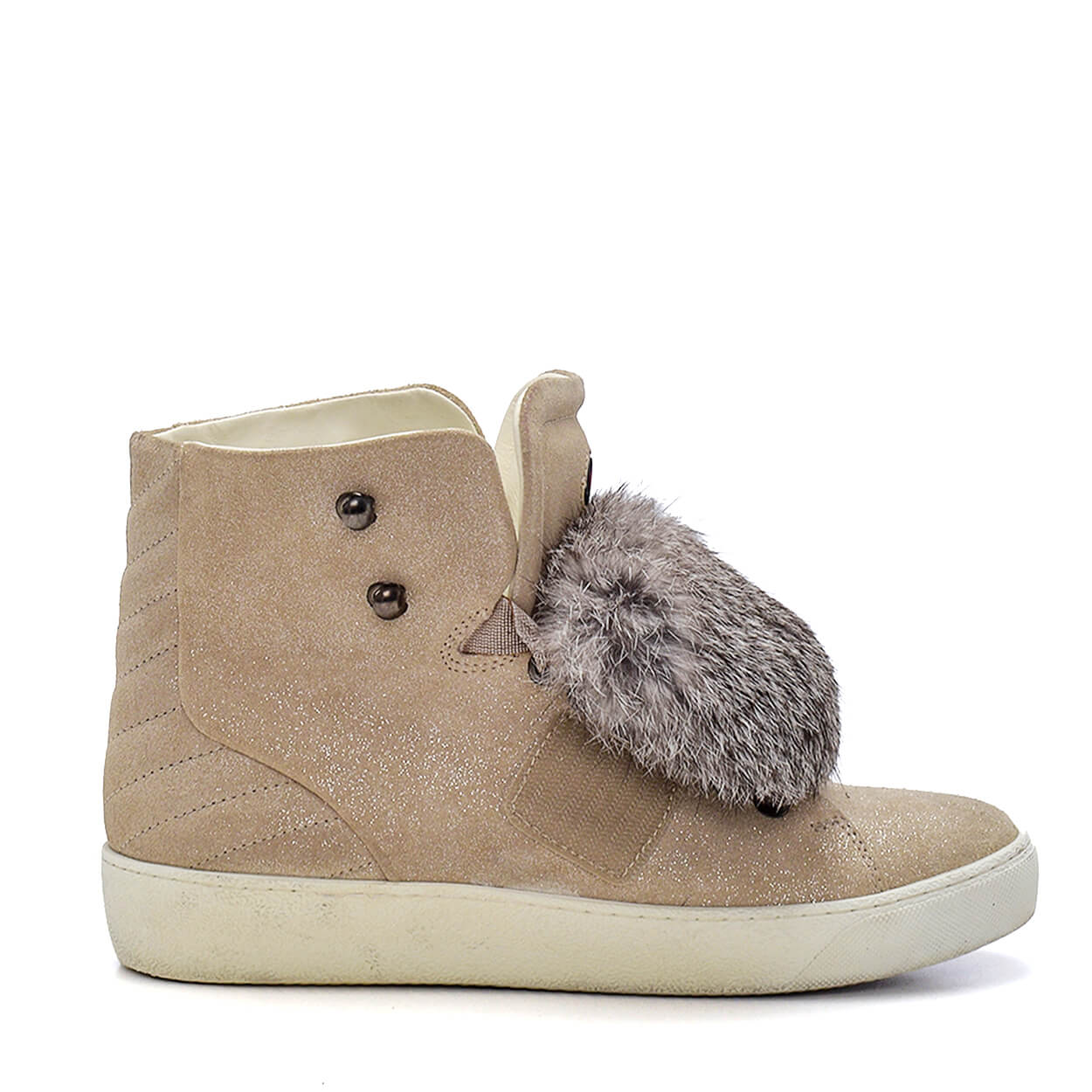 MONCLER - Cream Nubuck Fur Trimmed High Top Sneakers